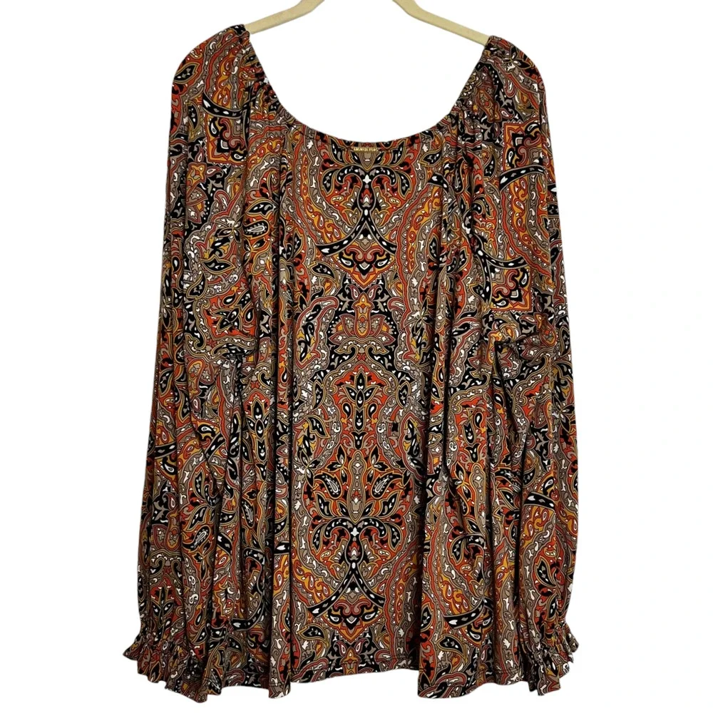 Michael Michael Kors Womens Paisley Ruched Top 2X Orange Black Autumn NEW $88